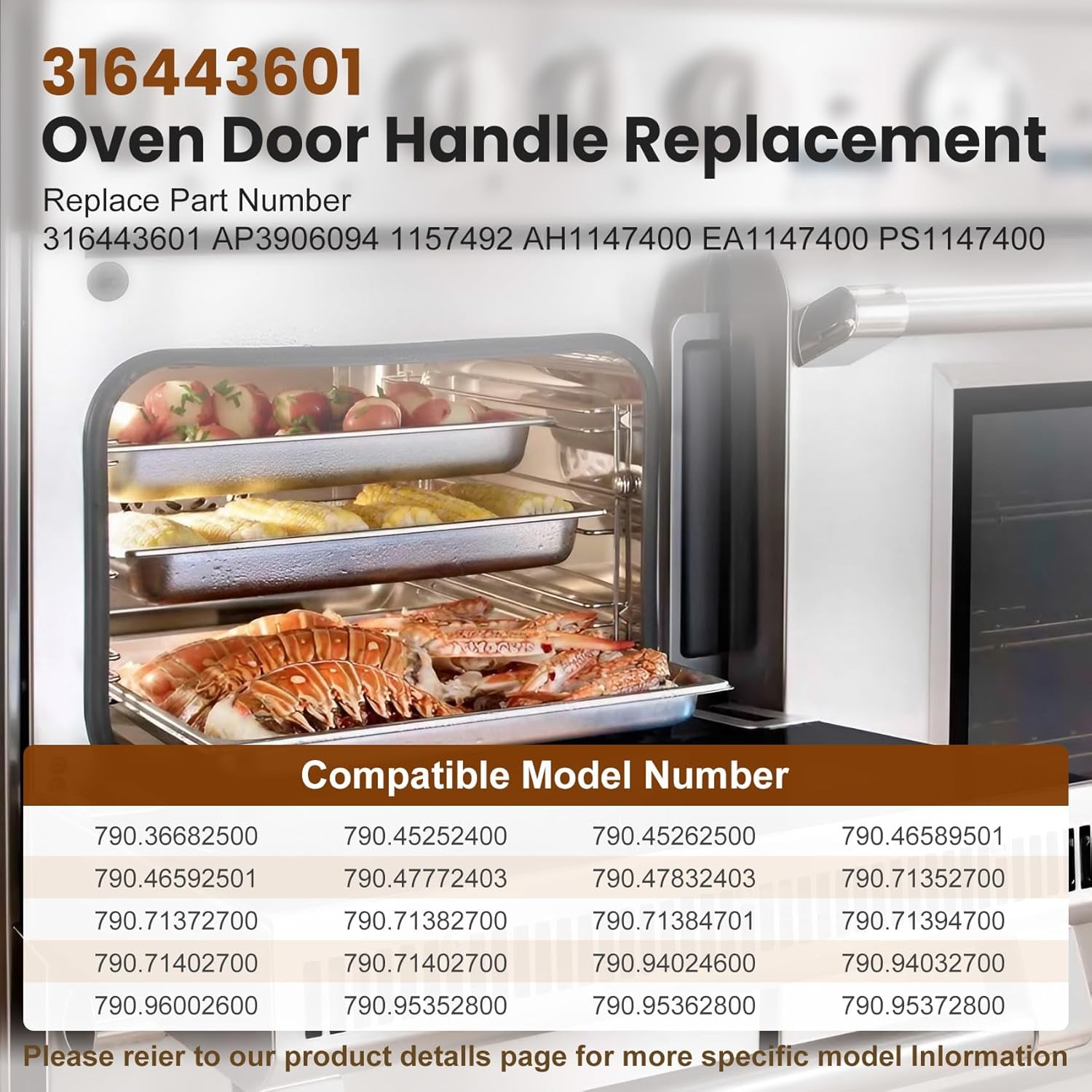 Upgraded 316443601 Oven Door Handle Replacement Compatible with Kenmore Frigidaire Electrolux Electric Oven Range Stove，Include 2Pcs 316433300 Oven Door Handle Screws