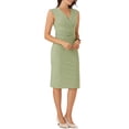 thumbnail image 4 of Vestido de tubo sin mangas con cuello en V para mujeres Inspire Chic, vestido lápiz con cinturón para el trabajo, verde claro, talla XL, 4 of 6