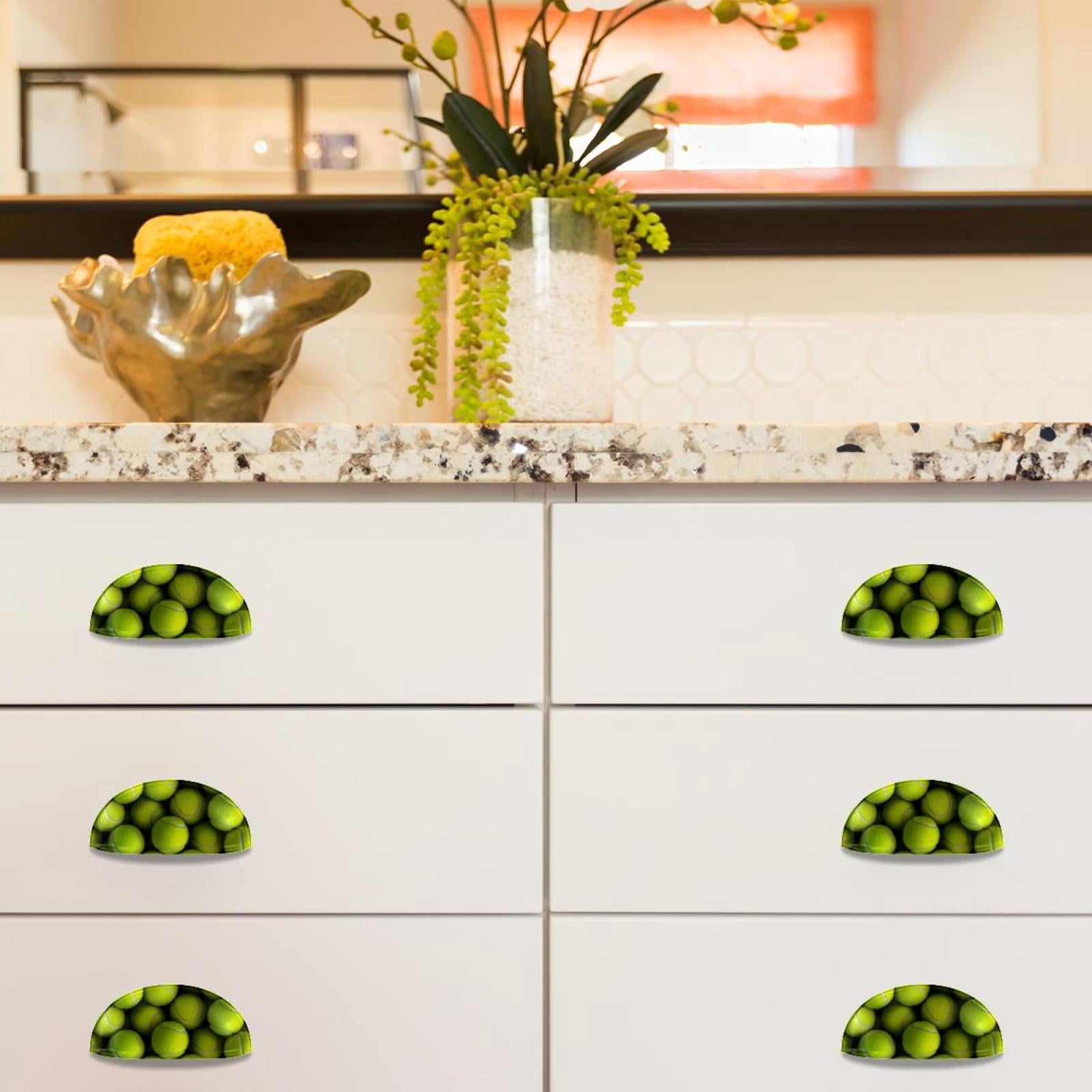PhooArto 6 Pcs Cup Drawer Pulls, Green Tennis Ball Pattern Shell Shape Handles Cabinet Knobs for Dresser Cupboard Closet Wardrobe with Screws
