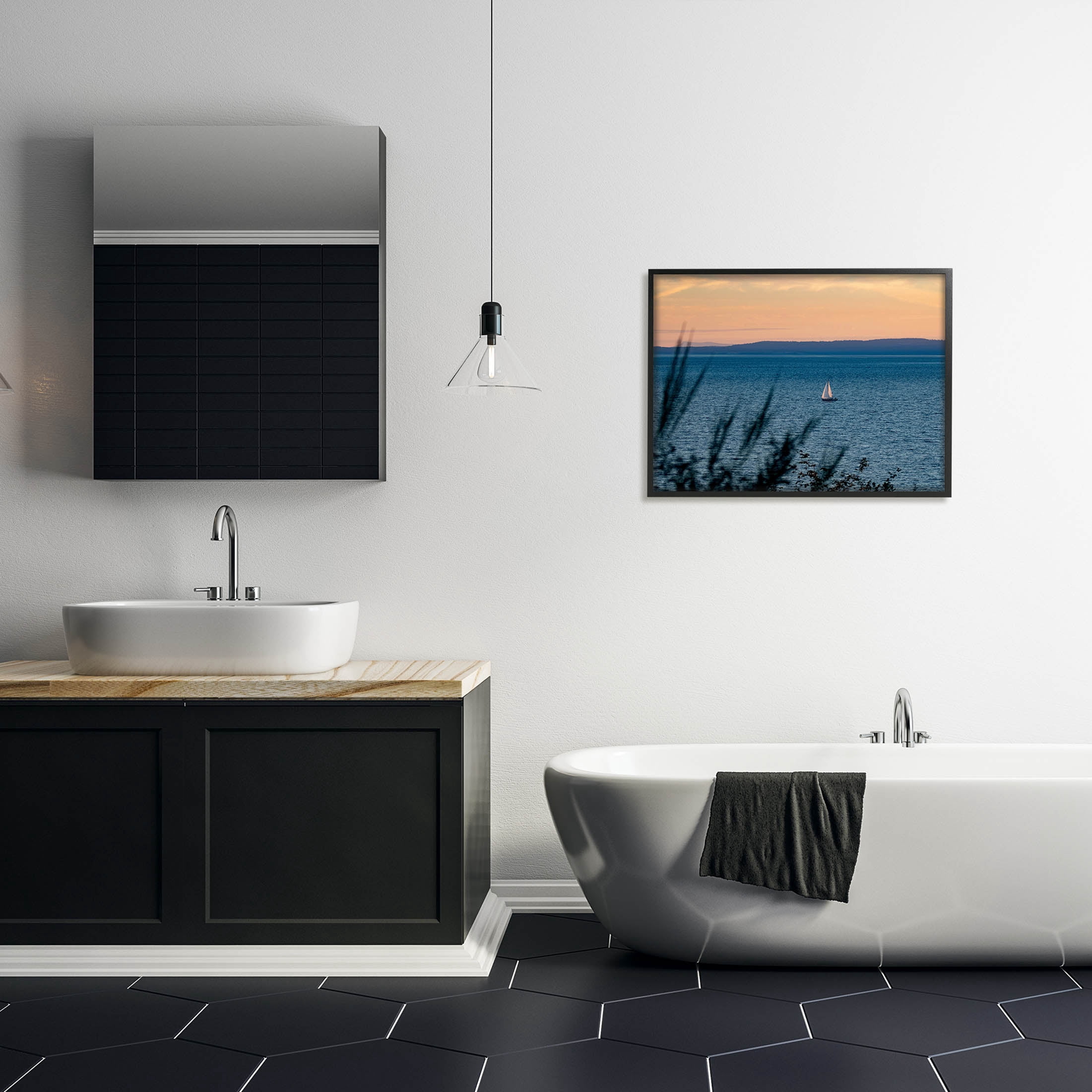 Stupell Industries Sailboat at Sunrise Horizon Photograph Black Framed Art Print Wall Art, Design by Lil' Rue