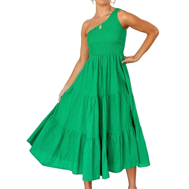Vestido largo Sin mangas Minnieouse de mujer plisado un hombro Verde claro XL
