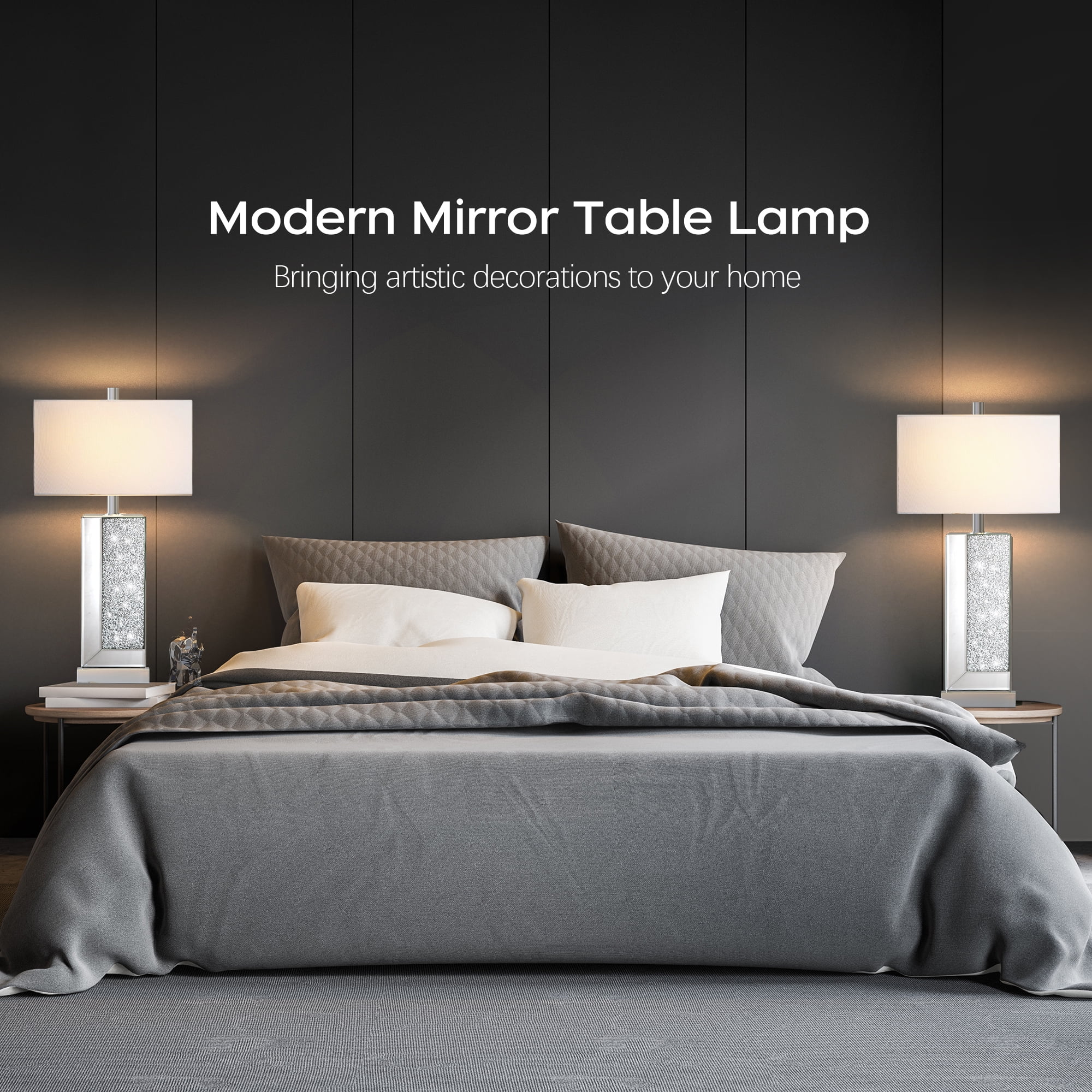 Modern Mirror Table Lamp Set of 2 - Touch Control 3-Way Dimmable Bedside Lamps with USB-C/A Ports for Living Room