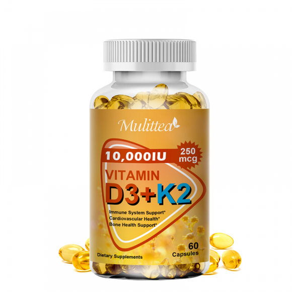 Cápsulas blandas de vitamina D3 con K2(mk7), 10 000 UI de potencia extra, 60 unidades