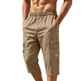 thumbnail image 2 of WIZUTIZ Men's Summer Cargo Capris Solid Color Drawstring Elastic Waist Pocket Workwear Cropped Pants Lightweight Polyester Breathable for Outdoor Hiking Daily Wear Mens Fashion, 2 of 9