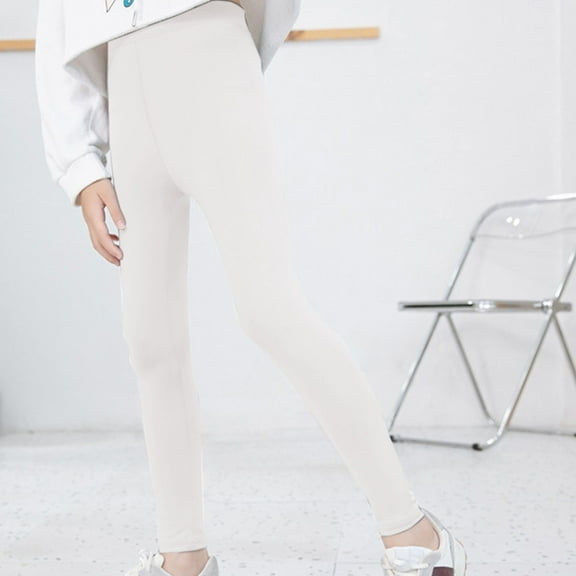 CUZIBR Girls Leggings Pants Solid Color Elastic Stretch Trendy Bottom Trousers Children'S Yoga And Ballet Tights Soft Confy Relaxed Fit Active Wear,Beige,3-4 Years