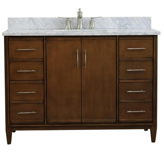 MCM 49" Rectangle Sink Vanity in Walnut/White Carrara Marble Stone