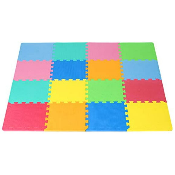 ProSource Tapis de Jeu en Mousse Solide pour Enfants - 16 Carreaux avec Bords Assortis