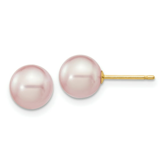 Primal Gold 14 Karat Yellow Gold 7-8mm Purple Round Freshwater Cultured Pearl Stud Post Earrings