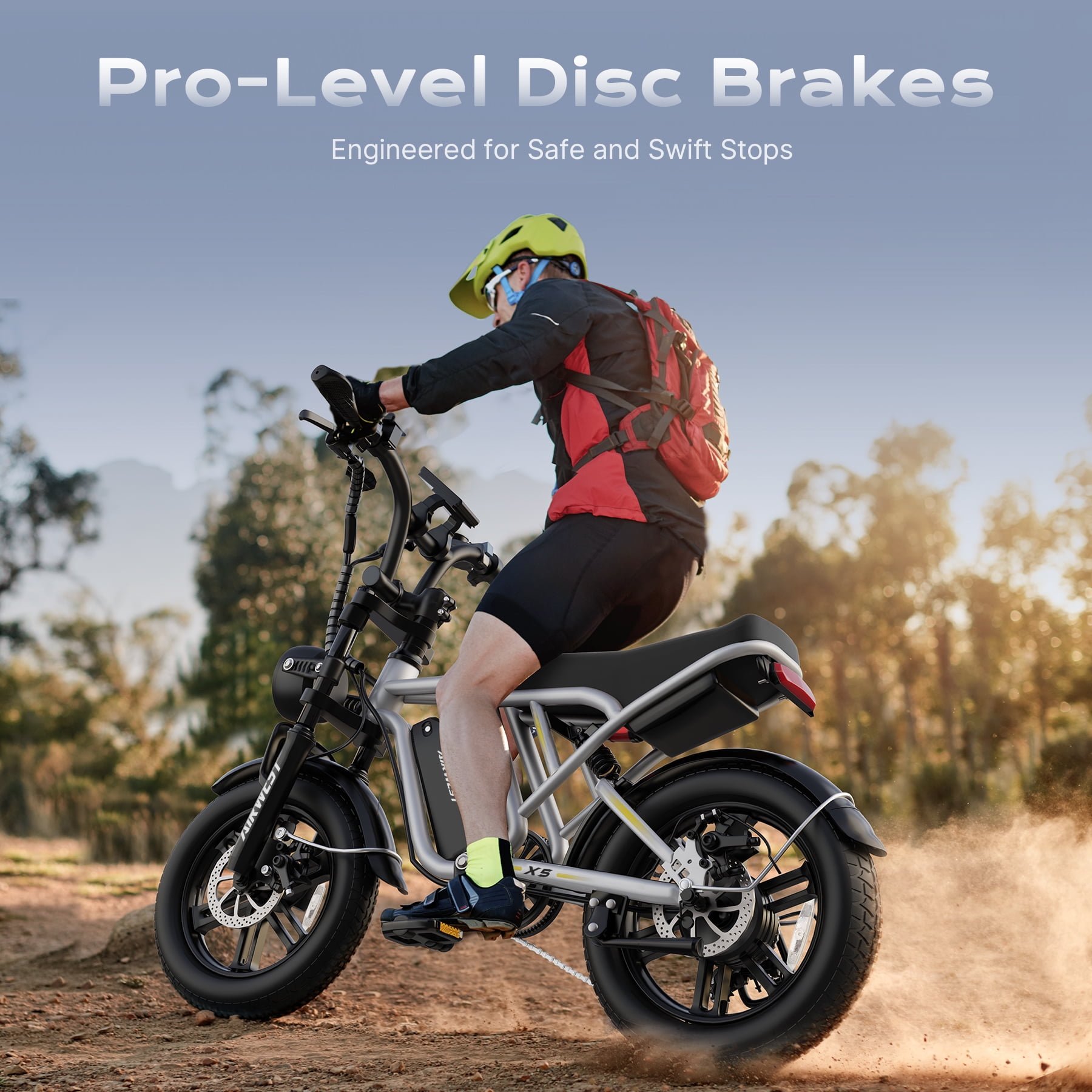 AIRWEST Peak 1000W Electric Bike for Adults - Reaches 25MPH, 65 Miles Long Range, 48V 13Ah Battery, Full Suspension, 7-Speed, 20" Fat Tire Electric Motorcycle Dirt Bike, UL2849