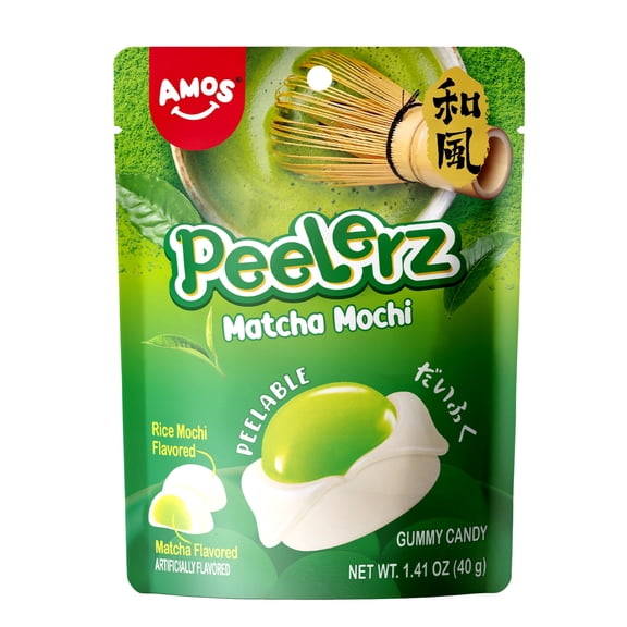 Amos Peelerz Gummy Candy Variety Packs, Matcha Mochi Gummy Candy Fat-Free 1.41oz (4 Packs)