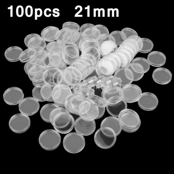 100Pcs 21mm Coin Holder Capsules Storage Clear Round Display Cases