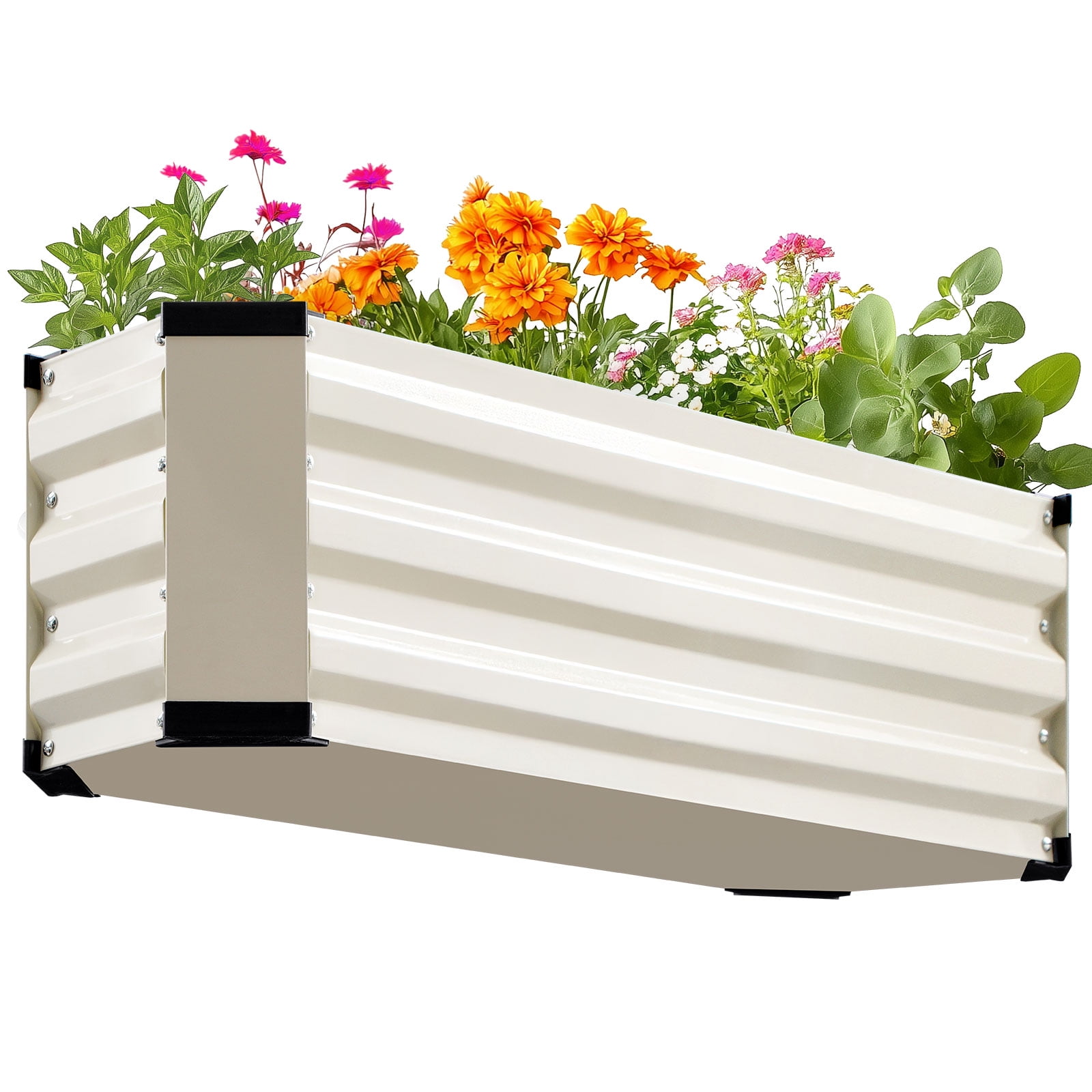 King Bird 3x1x1 ft Galvanized Metal Raised Garden Bed with Bottom Closed - Elevated Planter Box for Indoor, Outdoor, Patio & Balcony Gardening Beige