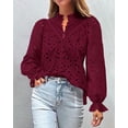 thumbnail image 3 of Blusa para Mujer PRETTYGARDEN Roja Vino Manga Larga con Encaje Talla M, 3 of 6