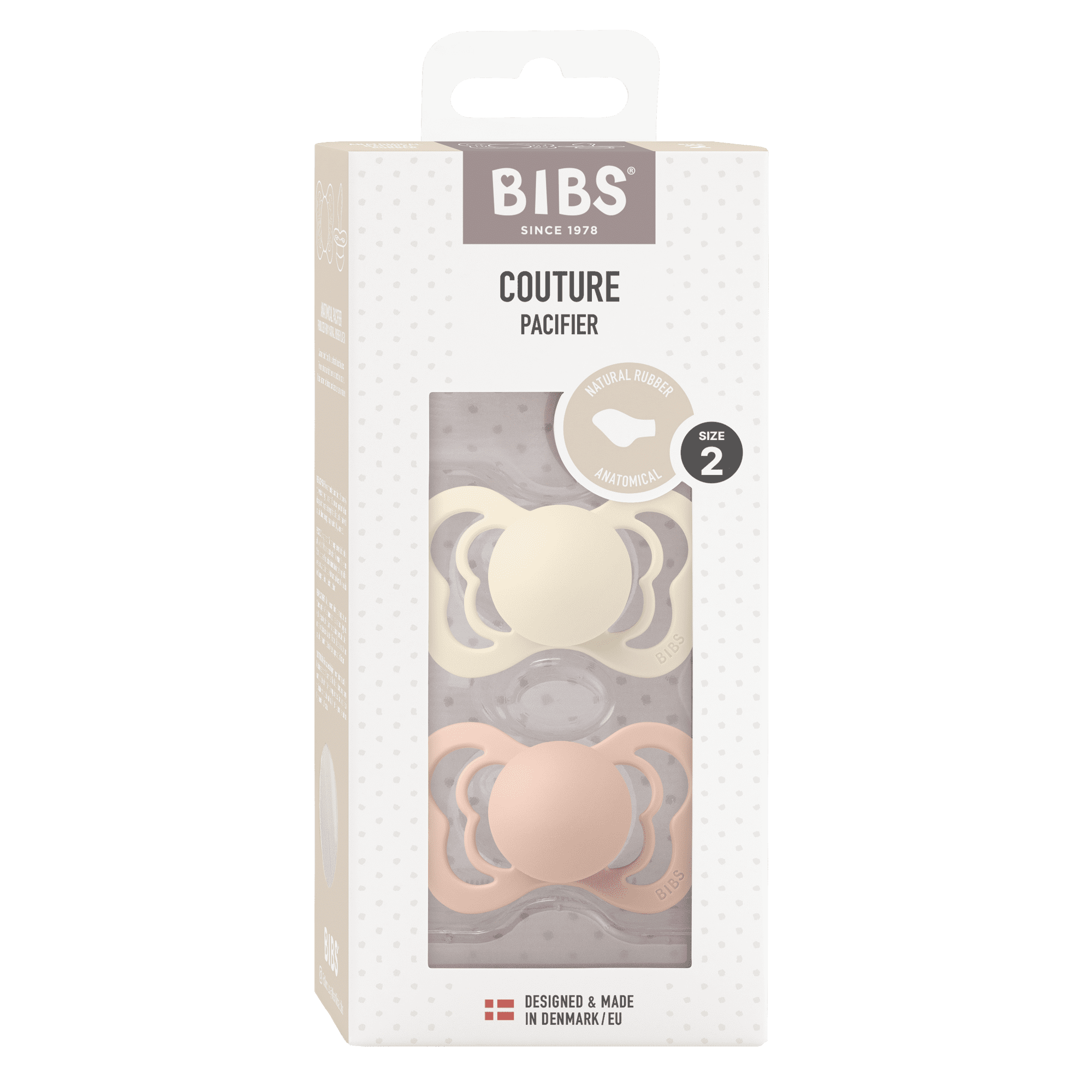 BIBS Infant Pacifier Couture Latex Size 2, 6-18 Months, Ivory/Blush, 2 pack