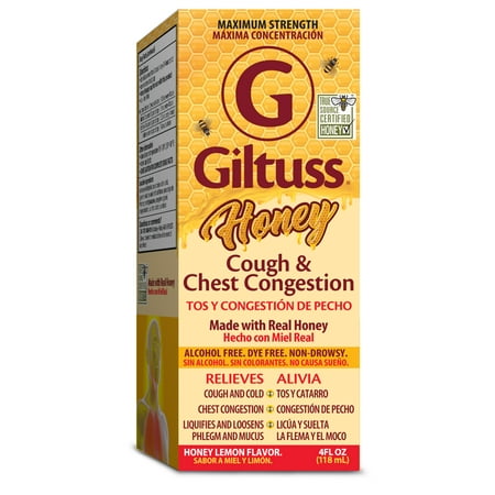 Giltuss Honey Cough & Chest Congestion Maximum Strength Antitussive & Expectorant Syrup, 4 fl oz (118 ml)