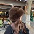 thumbnail image 4 of Winter Hat Solid Color Thickened Warm Bucket Hat Plush Edge Large Head Circumference Women Headwear Daily Wear, 4 of 8