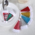 thumbnail image 2 of Juego de cuchillo y tenedor con lentejuelas navideñas, mini sombrero navideño creativo, cuchillo y tenedor, adornos navideños de escritorio, 2 of 6