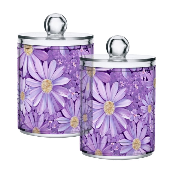 Purple Daisies Translucent Plastic Cans Storage Canisters with Lid Set of 2