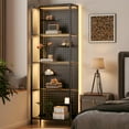 thumbnail image 2 of ModFurne Glass Display Shelf for Collectibles, LED Black Curio Cabinet, Lighted Tall Narrow Pegboard Steel Frame, Small, 2 of 9