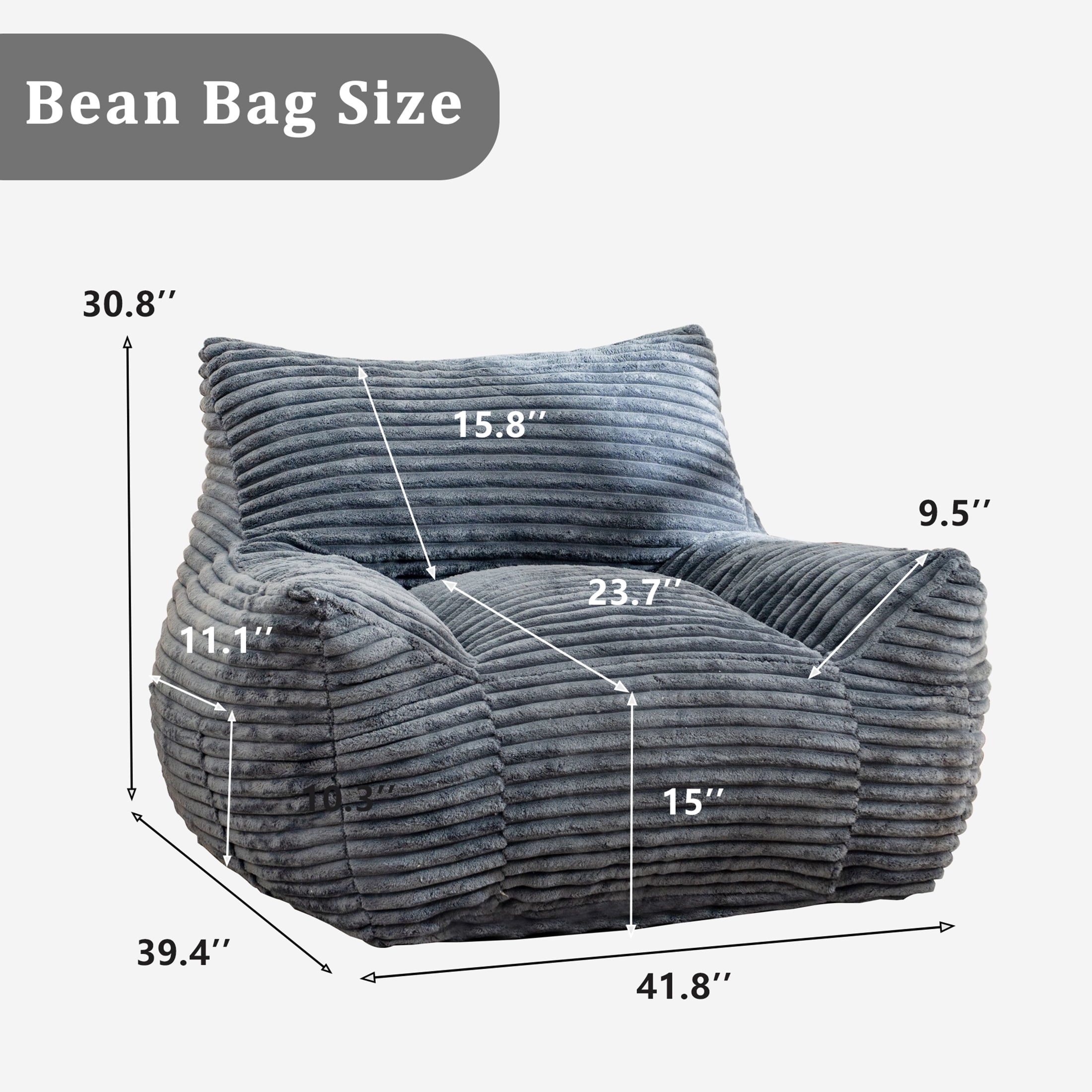 HSUNNS Bean Bag Chair, Ergonomic Design Floor Sofa with Anti-Slip Bottom for Adults and Teens, Corduroy Single Cloud Mini Couch for Living Room and Bedroom, Gray