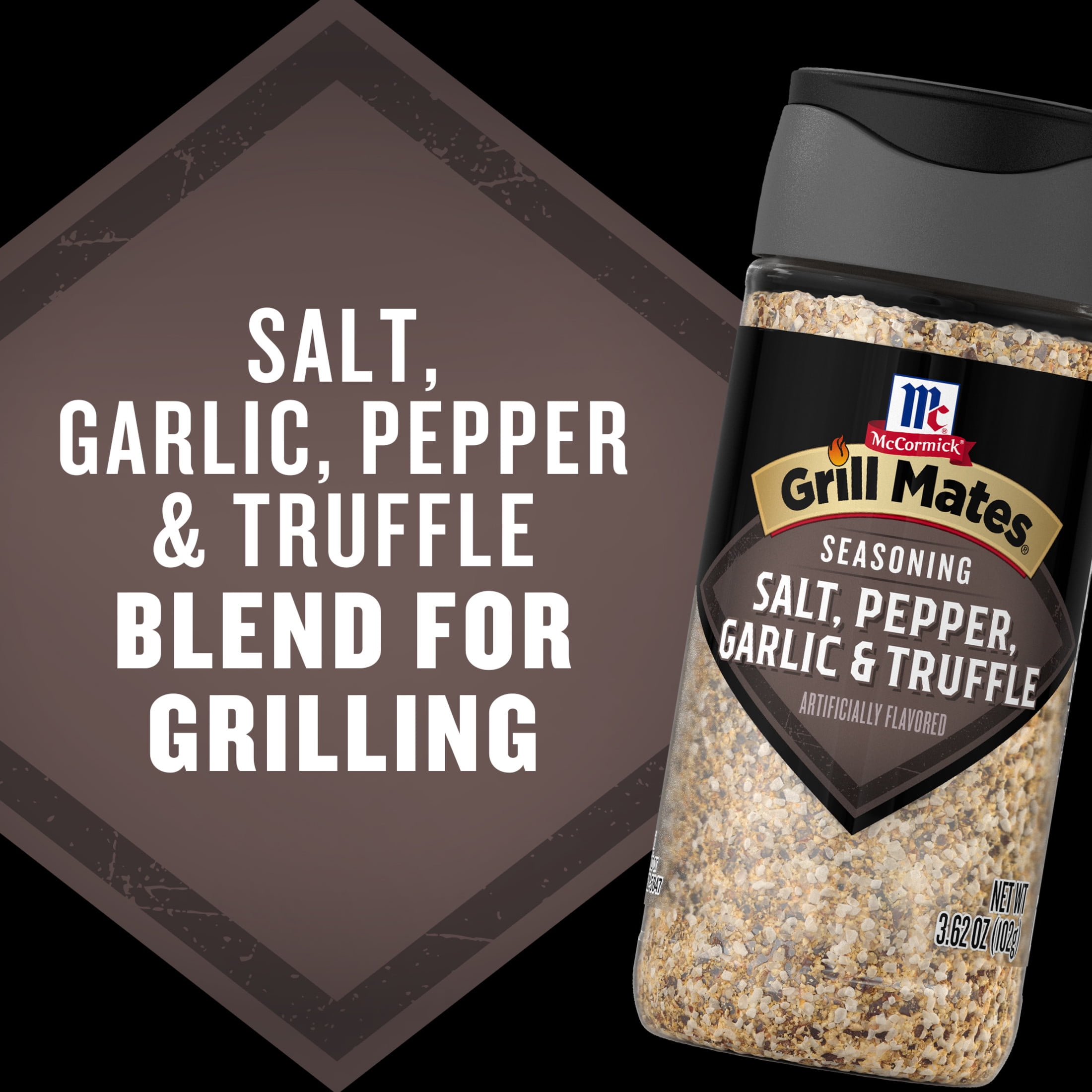 McCormick Grill Mates Salt, Pepper, Garlic and Truffle Seasoning, 3.62 oz Bottle