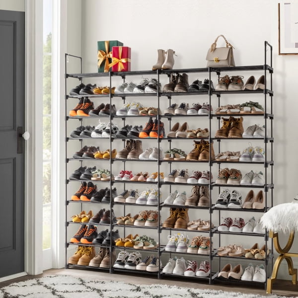 Alvantor 10-Tier Black Stackable Shoe Rack Organizer for Entryway and Closet