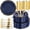 Blue and Gold, variant on 350pcs Clear Gold Plastic Plates - Gold Plastic Dinnerware Set Includes 50 Dinner Plates, 50 Dessert Dinnerware, 50 Cups, 50 Rolled Napkin Cutlery Perfect for Wedding & Party