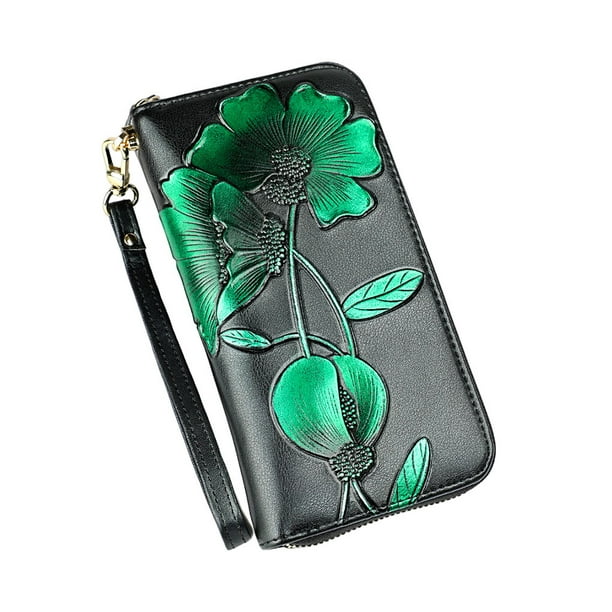 Monedero de cuero Sonducket para mujer billetera elegante Verde Tipo 1