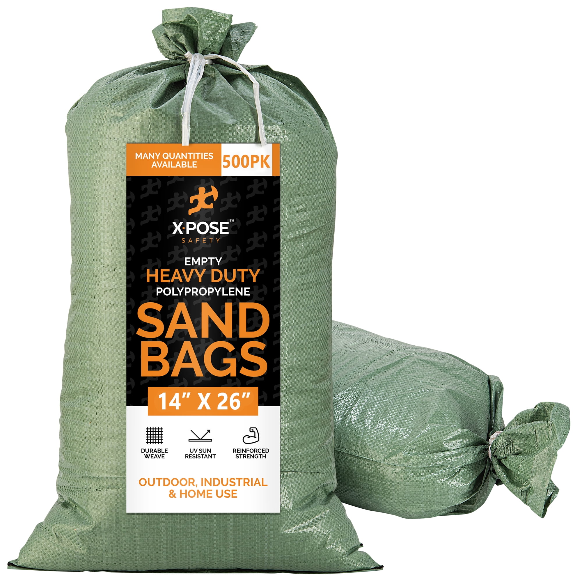 Empty Sand Bags, with Ties Green 14" x26" Heavy Duty Woven