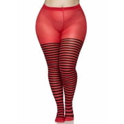 Leg Avenue Womens Plus-Size Nylon Striped Tights, Black/Red, 1X/2X