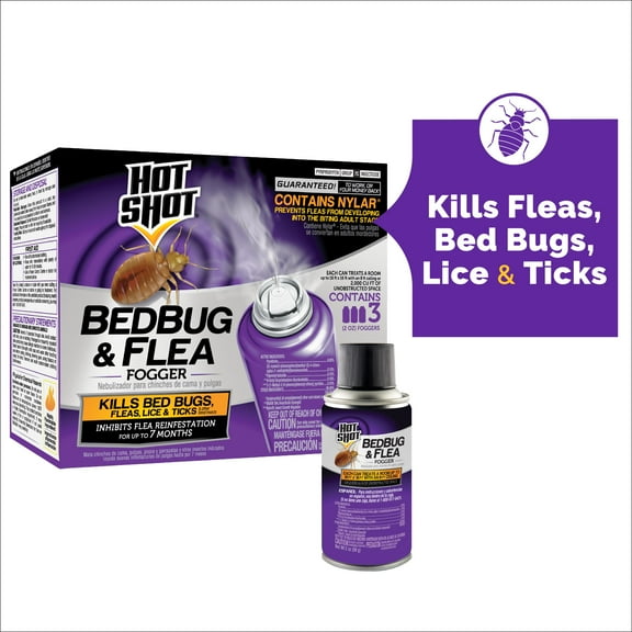 Hot Shot BedBug and Flea Fogger with Nylar, 2 Ounce Cans, 3 Count