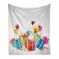 thumbnail image 1 of Birthday Soft Flannel Fleece Throw Blanket, Surprise Boxes with Bow Ties Rain Colorful Balloons Celebratory Set, Cozy Plush for Indoor and Outdoor Use, 70" x 90", Multicolor, by Ambesonne, 1 of 6