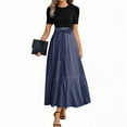 thumbnail image 2 of UoCefik Dresses For Women Casual Elegant Floral Summer Wedding Guest Dress Tie Belted Short Sleeve Empire Waist Teacher Flowy Long Dresses Navy XXL, 2 of 4
