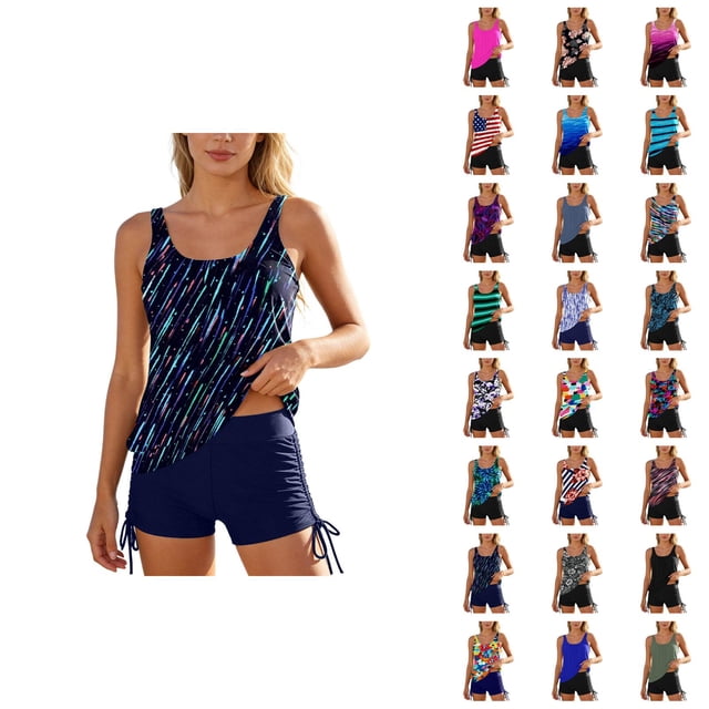 Womens Swimsuits Tankini 2026 Fashion Modest Full Coverage Top with High Waisted Shorts Two Piece Bathing Suits Woman