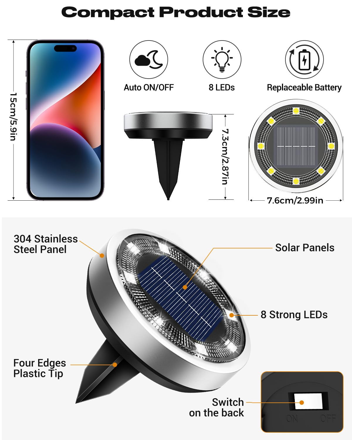HOVMAP Solar In Ground Lights 8 LEDs 600mAh 6-8h Charge 8-10h Runtime IP65 Stainless Steel Plastic 16 Pack for Garden Lawn Driveway, 16Pc Purple light