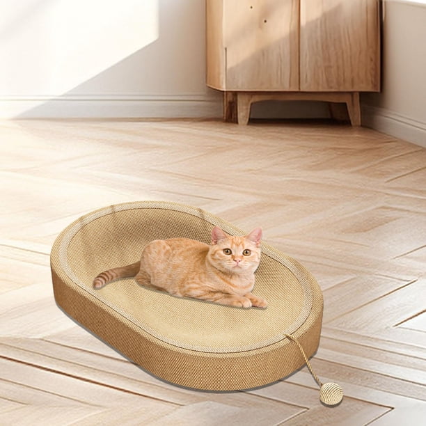Rascador de Sisal para gatos, almohadilla rascadora para gatos de interior con pelota, juguetes de entrenamiento, cama ovalada para rascar gatos, para sin oreja