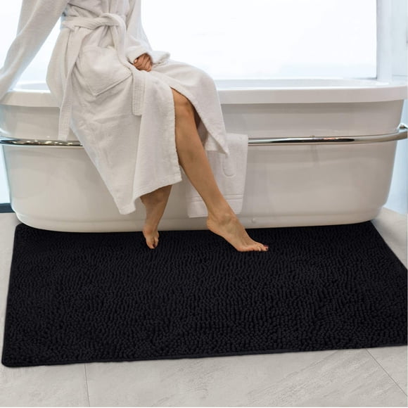 Alfombra de baño Secura extra suave y gruesa de 120 x 70 cm, color negro