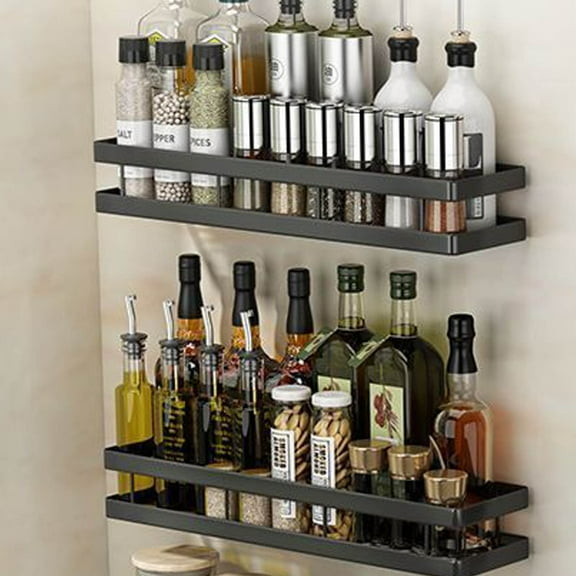 Ikohbadg Wall Mount Spice Rack Organizer, Spice Rack Kitchen Utensil Rack, Spice Shelf Storage for Kitchen Pantry Cabinet, Multi-function Black Spice Jars Storage Rack