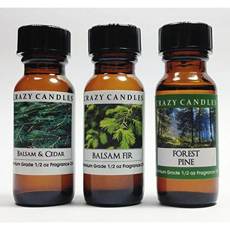 Pine Scent Oil 3 Bottles Set 1 Balsam & Cedar, 1 Balsam Fir, 1 Forest Pine 1/2 Fl Oz Each (15ml) Premium Grade Scented Fragrance Oils By Crazy Candles ()