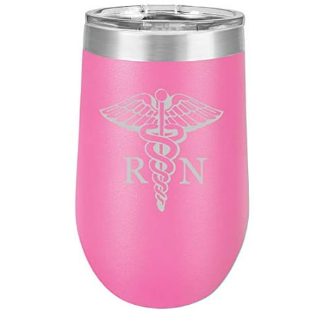 

16 oz Double Wall Vacuum Insulated Stainless Steel Stemless Wine Tumbler Glass Coffee Travel Mug With Lid Medical Symbol RN Registered Nurse (Hot Pink)