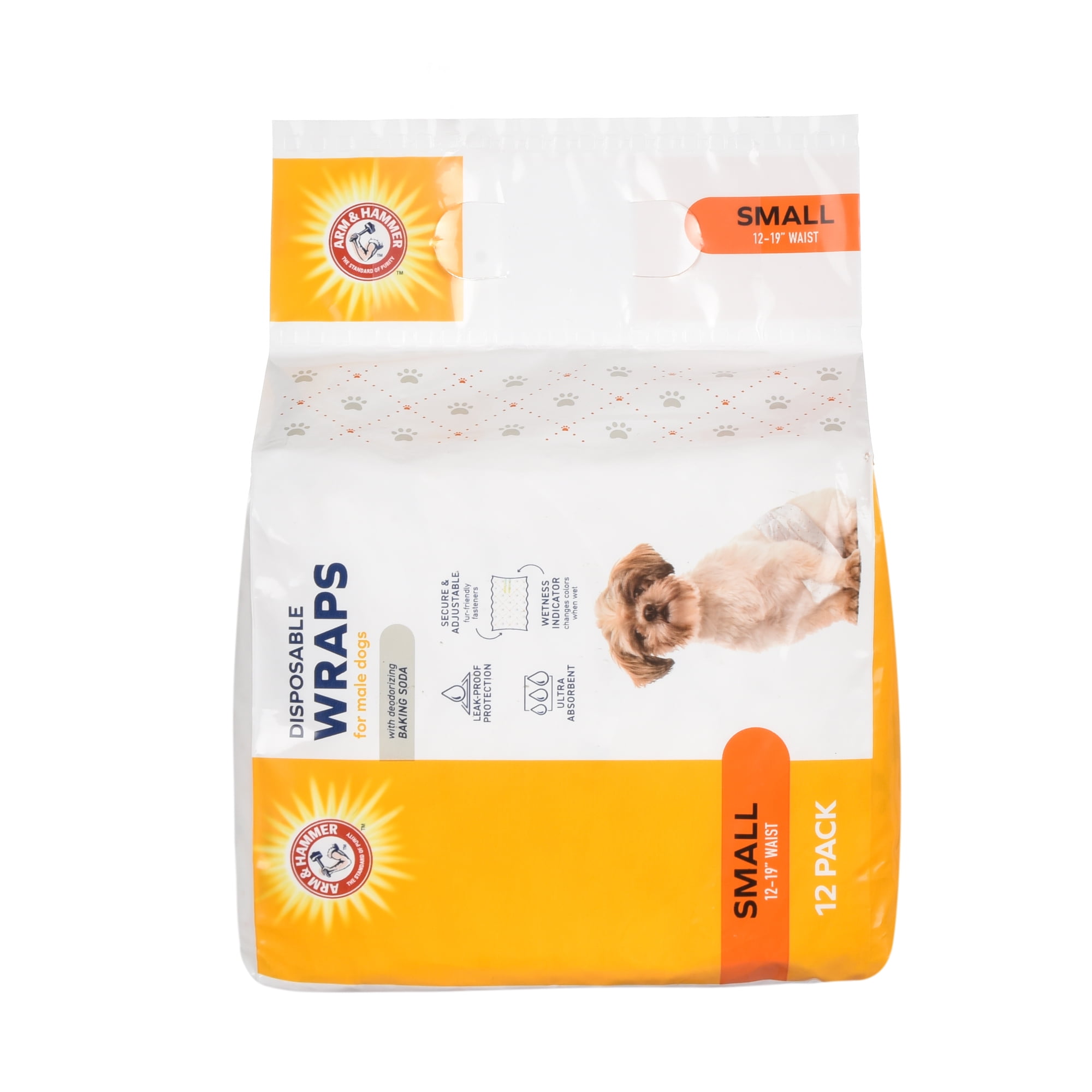 Arm & Hammer Male Dog Wraps, Size Small, 12 Count | Ultra-Absorbent with Wetness Indicator