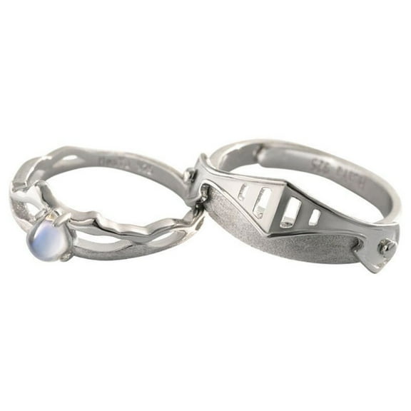 Apooke 2 Pcs Moonstone Princess and Knight Lover Matching Open Band Rings Adjustable