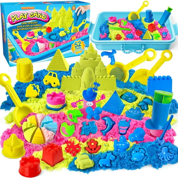 Sensory Bin - 52 PCS Play Sand Kit with 3lbs Magical Sand, Beach Toys Castle Molds Sand Molds, Sensory Toy Sandbox, Kids Gifts for Girls and Boys