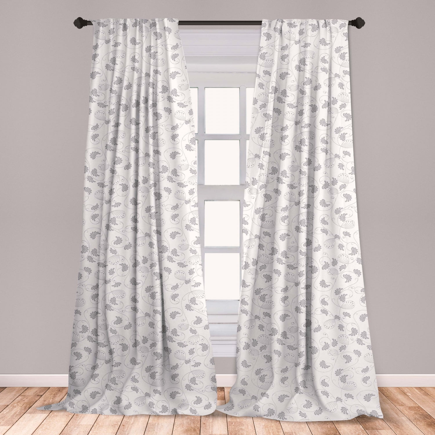 Grey and White Curtains 2 Panels Set, Classical Pattern with Abstract
