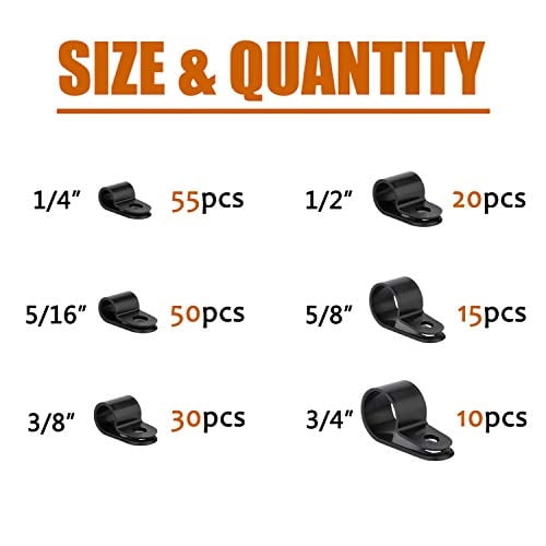 ISPINNER 180pcs Nylon Plástico Tipo R Abrazaderas para Cable, 1/4" 5/1