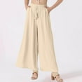 thumbnail image 2 of WCMZJ Womens Flowy Wide Leg Pants Casual Summer Beach Elastic Waist Trousers Trendy Business Work Pants with Pockets Khaki L, 2 of 8