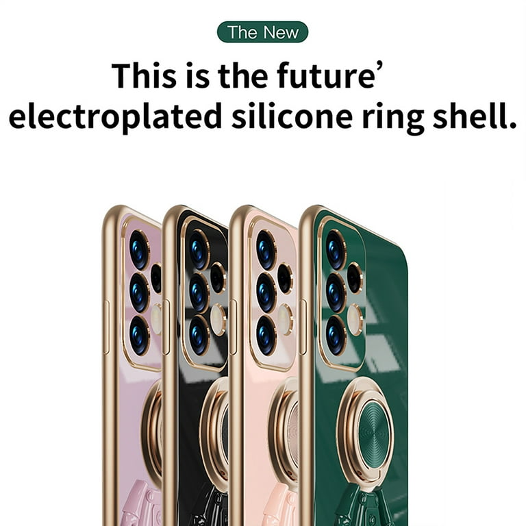 Nalacover for Samsung Galaxy A73 5G Slim Case,Cute Cartoon 6D Plating  Astronaut Hidden Magnetic Ring Kickstand Soft TPU Shockproof Corner  Protection Drop Proof Edge Bumper Cover.Black 