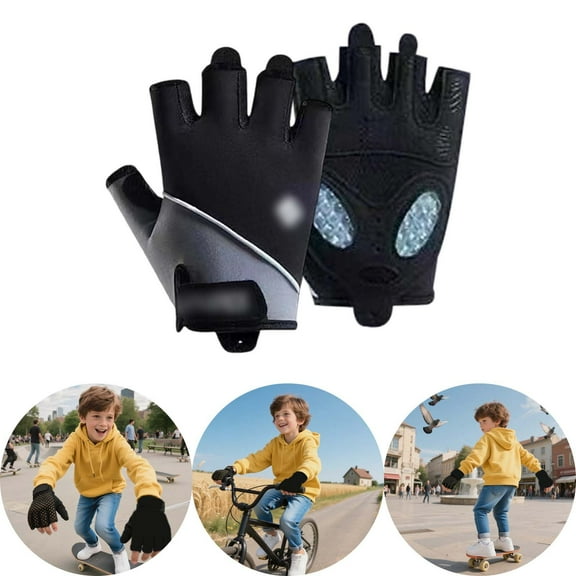 Tfken Unisex Kids Dual Sport Gloves For Boys Girls Children Non- Cycling Solid Color Spandex Fingerless Black
