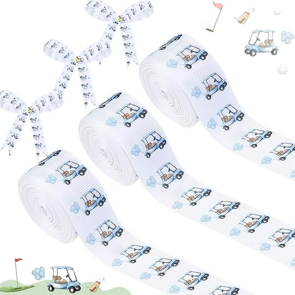 4 Rolls Golf Theme Ribbons, 20 Yards Craft Ribbons for Wreath Hair Bow Wrapping Gifts Packing, Sports Grosgrain Fabric Ribbons Birthday Wedding Gender Reveal Party Home Accessory Decorations