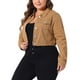 thumbnail image 4 of Conjuntos de botones de jeans de mujer de talla grande Agnes Orinda, chaquetas de mezclilla recortadas 2X marrón, 4 of 6